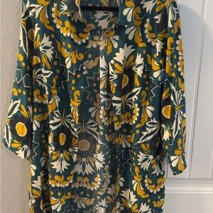 Floral Button-Up Shirt/dress in Green and Yellow